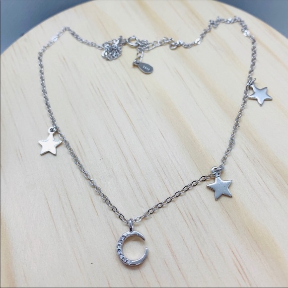 π Sterling Silver 925 Star Moon Necklace - Picture 3 of 3